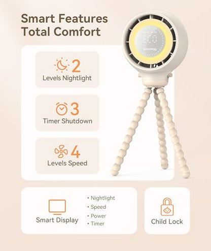 Dreamegg Baby Stroller Fan Travel, Portable Clip on Fan with Night Light