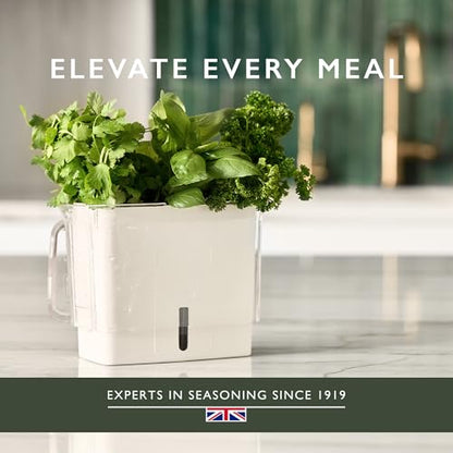 Cole & Mason H105159 Tealby Fresh Cut Herb Keeper, Herb Pot/Storage/Herb Saver/Box, Acrylic, Includes Removable Dividers, 2 Year Guarantee,White/Clear (H) 230mm x (W) 185mm x (D) 120mm