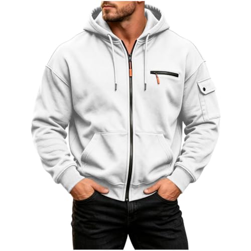 Sweatshirts for Men Full Zip Casual Oversized Pullover Hoodie 2026 White
