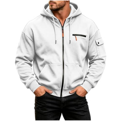 Sweatshirts for Men Full Zip Casual Oversized Pullover Hoodie 2026 White