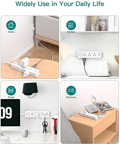Addtam Flat Plug Power Bar, Ultra Thin Flat Extension Cord with 1050J Surge Protector, 12 Widely AC 3 Sides Multiple Outlets, 5Ft Wall Mount, Desk Charging Station for Home Office Dorm Room Essentials