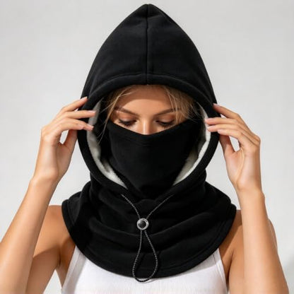 One-Piece Polar Fleece Warm Mask Hat, 3 In 1 Thermal Winter Cap | Sherpa Double Layer Integrated Hat Windproof Cycling Motorcycle Balaclava With Adjustable Drawstring Warm Face Covering