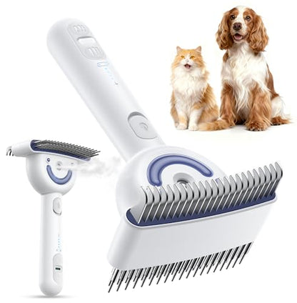 Dog Brush for Grooming,FEELNEEDY Cat Brush for Shedding,Dual-Sided Dematting and Deshedding Dog Brush with 2 Spray Levels Steam Brush, Detangling Rake for Long-Hair Dogs and Cats, for Medium-Thick Coats Prone to Tangles & Shedding