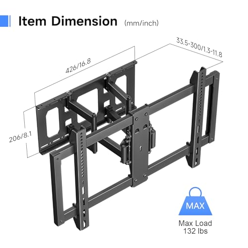 Suptek Ultra Slim Full Motion TV Wall Mount for 37-82 inch TVs, 1.3" Thin Low Profile Bracket, Dual Swivel Articulating Tilt, 6 Arms, Max VESA 600x400mm, Supports Up to 132lbs, Fits 16” Studs, MAUS01A