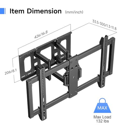 Suptek Ultra Slim Full Motion TV Wall Mount for 37-82 inch TVs, 1.3" Thin Low Profile Bracket, Dual Swivel Articulating Tilt, 6 Arms, Max VESA 600x400mm, Supports Up to 132lbs, Fits 16” Studs, MAUS01A