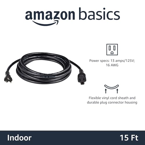 Amazon Basics 15-Foot Extension Cord - 13 Amps, 125V - Black