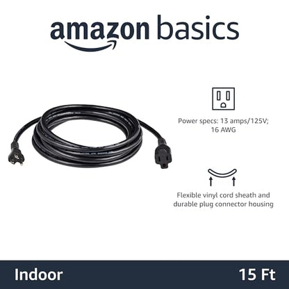 Amazon Basics 15-Foot Extension Cord - 13 Amps, 125V - Black