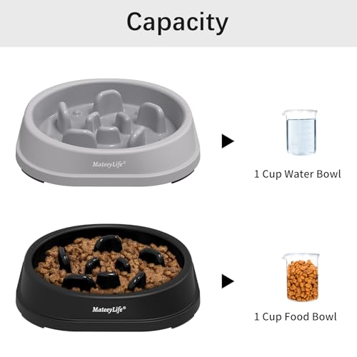 MateeyLife 1 Cup Interactive Dog Puzzle Bowl Slow Down Eating Dishes GrayBlack