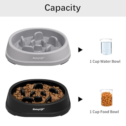 MateeyLife 1 Cup Interactive Dog Puzzle Bowl Slow Down Eating Dishes GrayBlack