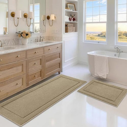 JSEI Non-Slip Bathroom Rugs, 2PCS Non-Slip, 20"x32"+20"x48", Beige