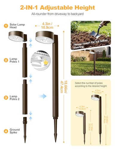 VOLISUN Solar Pathway Lights, 8 Pack LED Solar Lights Outdoor Waterproof, Garden Lighting for Yard Path Landscape Lawn Walkway Driveway, Brown