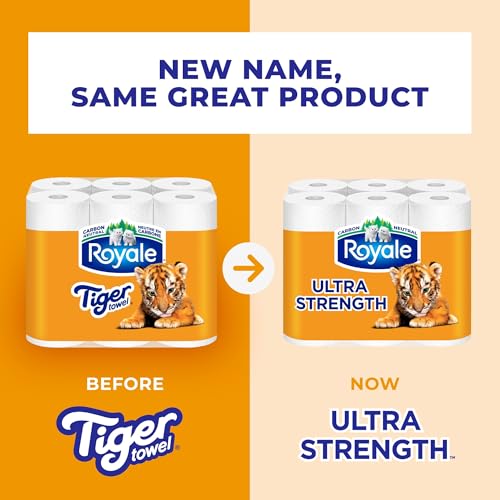 Royale Tiger Strong Paper Towel, 3 Double Equal 6 Rolls, 98 Half Sheets per Roll, White