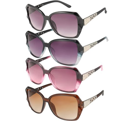 HEQU 4 Pcs Women Oversized Sunglasses UV400 Protection Lens Sun Glasses