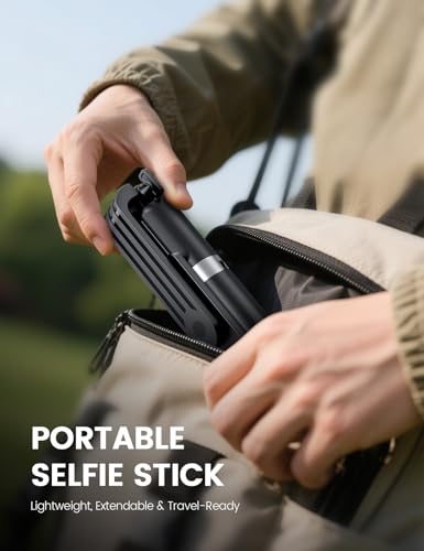 ANXRE Extendable Selfie Stick with Wireless Remote | Compact Portable for Travel, 41.7" Selfie Stick Compatible with iPhone Samsung Android Smartphones