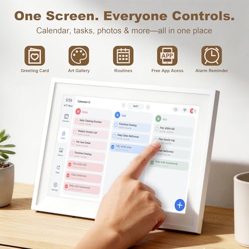Telonixium Smart Digital Calendar, 10.1" Touch Screen Family Planner | 1080P HD touch display with Chore Chart, photo sharing and app sync—practical Christmas gift for busy families.