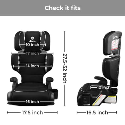 Diono Connect3 R 2-in-1 High Back Booster, Slim Fit 3-across in Many Mid-Sized Sedans and SUVs, For Children from 40-120 lbs., Lightweight with Cupholder, Black Storm