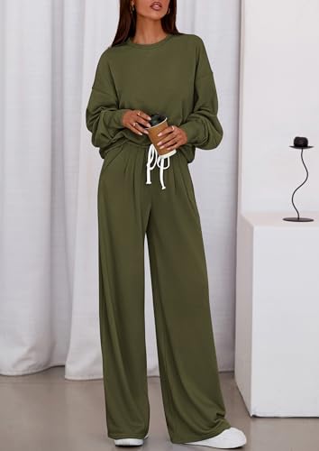 PRETTYGARDEN Womens Loose Fit Casual 2 Piece Lounge Set(Army Green,S)