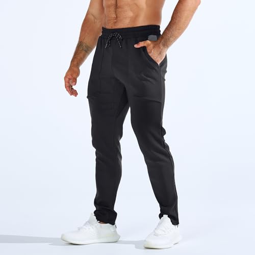 BROKIG Mens Gym Joggers Sweatpants Jogging Track Pants(Black,L)