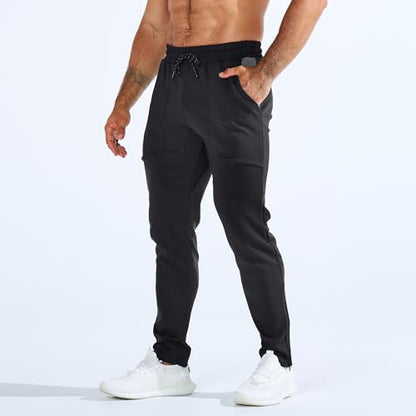 BROKIG Mens Gym Joggers Sweatpants Jogging Track Pants(Black,L)