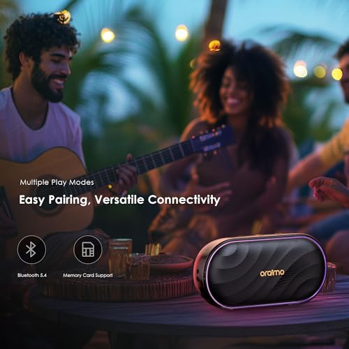 Oraimo SpaceBox Portable Bluetooth Speaker, Speaker Bluetooth Wireless with Light Effects, Heavy Bass, App Control, Built-in Mic, TF Card Support, FM Radio, Bluetooth Speaker for Home, Party, Black