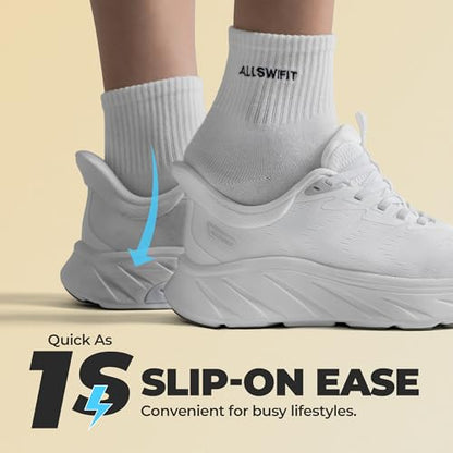 ALLSWIFIT Women's Slip On Stability Running Walking Shoe,White,7.5 | Hands-Free,Non-Slip,Arch Support Cushion,Comfortable,Breathable,Lightweight,Athletic,Gym,Workout,Sport,Sneaker,Wider Outsole