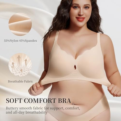 UIMERO Jelly Wireless Bra for Women Wave Neck Seamless Comfortable Gel Bras | No Underwire Comfortable Bra, Everyday Sleeping T-Shirt Bra, Criss-Cross Back, Semi-fixed Cups, Seamless & Invisible