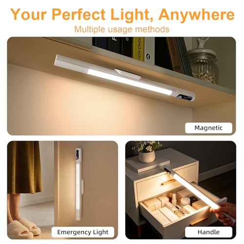 DEXULESA 15.2" 2 Pack Motion Sensor Under Cabinet Lighting with Digital Display, 4 Brightness & 3 Color Temperatures, Rechargeable Led Under Cabinet Lights for Closet Cabinet Bedroom Hallway