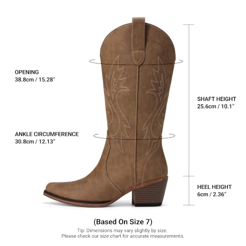 DREAM PAIRS Women's Cowboy Cowgirl Western Boots,All Brown,8