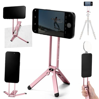 K&F CONCEPT Magnetic Phone Tripod Stande, 23N Strong Magnetic Mini Tripod Aluminium Alloy Pocket Selfie Stick, Mag Safe Phone Holder Compatible with iPhone 17 16 15 14 13 12 Series(Pink)