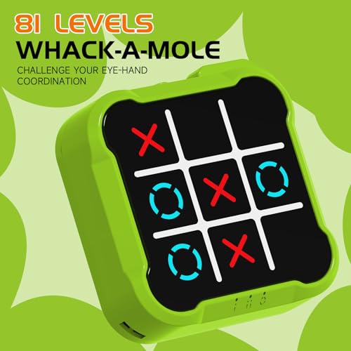 Electronic Tic Tac Toe Game, 4-in-1 Handheld Puzzle Tic Tac Toe Bolt Game, Portable Travel Board Game for Car Ride, Educational Memory Games for Ages 3 for Boys, Green