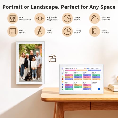 Digital Calendar, 10.1" Smart Touchscreen Electronic Family Calendar Organizer with Calendar Sync, Chore Chart, Meal Planner, To-Do Lists & Digital Photo Frame, Wall or Desk Mountable