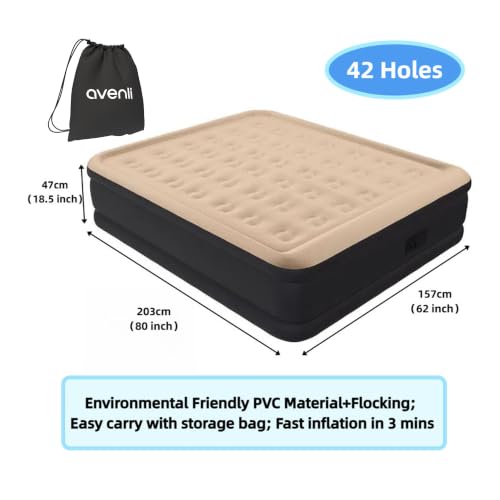 Queen Air Mattress w/Built-in-Pump, 18.5" High Raised Air Mattress | CloudCoil Inflatable Air Bed with Storage Bag, Flocked Top Blow Up Mattress for Home Guest Use, Portable Bed Camping Mattress