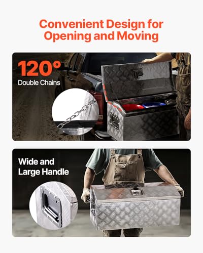 VEVOR Heavy Duty Aluminum Truck Bed Tool Box, Stripes Plated Tool Box with Side Handle and T-Lock Keys, Storage Toolbox Chest Organizer for Trailer, Pickup, Truck Bed, RV, 30"x13"x13", Silver
