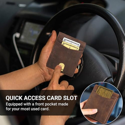 VATAN Wallet for Men Slim RFID Blocking Leather Credit Card Holder Wallet for 15 Cards, Bifold Minimalist Thin Wallet with 2 ID Windows & Cash Slot, with Gift Box (CH Coffee)
