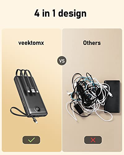 VEEKTOMX Portable Charger Built-in Cables 20000mAh Power Bank for iPhone USB C Fast Charging Battery Bank Travel Essential Battery Pack Power Bank for iPhone, Samsung, iPad, Andriod, etc