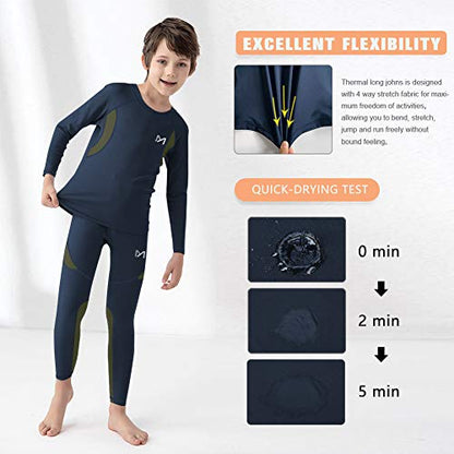 MEETYOO 2/4 PCS Boys Thermal Underwear Set,Lined Compression Base Layer for Boy, Fleece Lining Winter Long Johns for Kids Blue