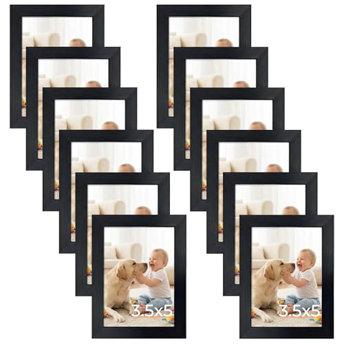 Giftgarden 12 Packs 3.5x5 Black Picture Frame Set with Picture Mount for Table Display and Wall Decor