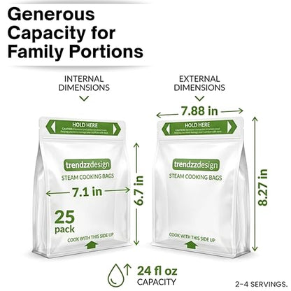 25 Pack Microwave Steamer Bags for Vegetables, Seafood & Potatoes, Zipper Closure, Reusable, Bpa Free, Steamer Bags for Microwave Cooking