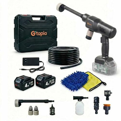 880PSI Portable Cordless Pressure Washer, 2 * 4.0Ah Power Batteries for 60 Mins Use, 10M Frost-Proof Hose, 6-in-1 Nozzle, Tap Adapter for Car Washing, Patio, Bike, Fence, Boat, Pet, Deck