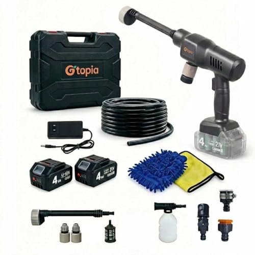 880PSI Portable Cordless Pressure Washer, 2 * 4.0Ah Power Batteries for 60 Mins Use, 10M Frost-Proof Hose, 6-in-1 Nozzle, Tap Adapter for Car Washing, Patio, Bike, Fence, Boat, Pet, Deck