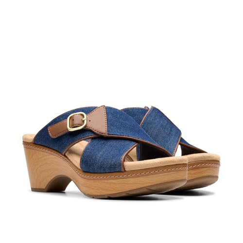 Clarks Collection Women's Seannah Nora Wedge Sandal, Dark Denim Textile, 8 Medium US