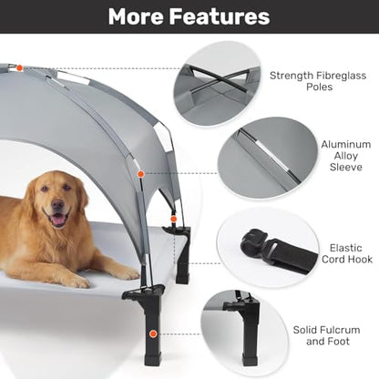 Heeyoo Elevated Dog Bed with Removable Canopy, Portable Raised Dog Cot | Pet Cooling Cot Bed for Dogs with Sun Protection Shade Tent,Grey 42in