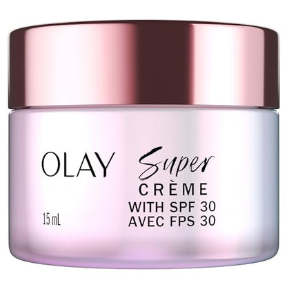 Olay Super Cream with Sunscreen SPF 30, Ultra Lightweight Face Moisturizer with Vitamin C, Hyaluronic Acid, Niacinamide, Vitamin E, and Collagen Peptide, 15 mL