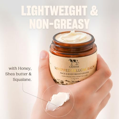 CADDISE Beef Tallow Face Cream, Tallow and Honey Balm, Bergamot, 4 Oz