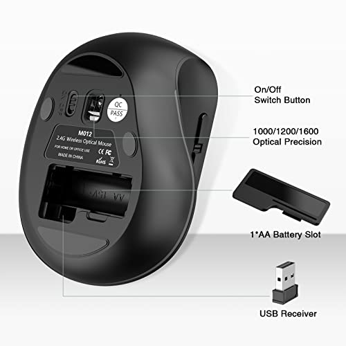 Wireless Vertical Mouse, PINKCAT 2.4G Silent Advanced Ergonomic Mouse with USB Receiver, 3 Adjustable DPI Optical Wireless Ergo Mouse for Laptop, PC, Notebook, Deskbtop, MacBook, Surface - (Black)