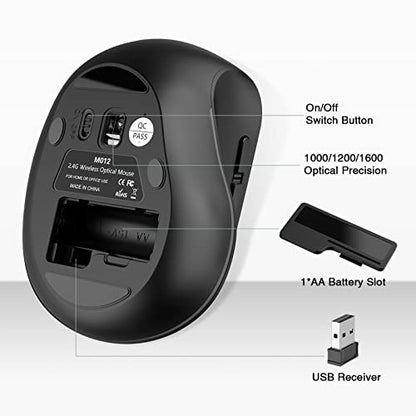 Wireless Vertical Mouse, PINKCAT 2.4G Silent Advanced Ergonomic Mouse with USB Receiver, 3 Adjustable DPI Optical Wireless Ergo Mouse for Laptop, PC, Notebook, Deskbtop, MacBook, Surface - (Black)