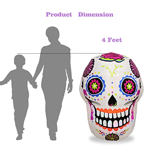 4ft Halloween Inflatable Sugar Skull Blow up Outdoor Decorations with LED