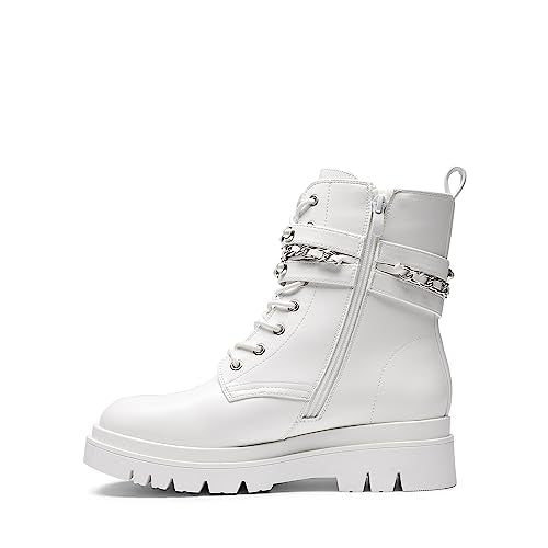 DREAM PAIRS Women's Combat Goth Ankle Boots Booties,White,8