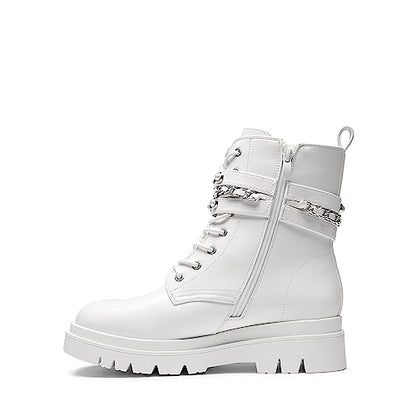 DREAM PAIRS Women's Combat Goth Ankle Boots Booties,White,8