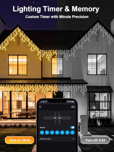 ROOR 50FT Christmas Icicle Light Outdoor 300 LED Christmas Light Warm White | 8 Modes with Remote Timer, IP65 Waterproof Connectable Icicle String Light for Xmas Eaves Window Holiday Party Yard Decor